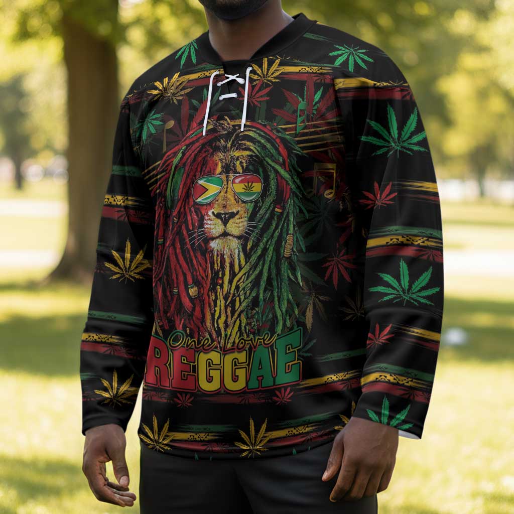Personalized Guyana One Love Reggae Lion Hockey Jersey Caribbean Reggae Spirit