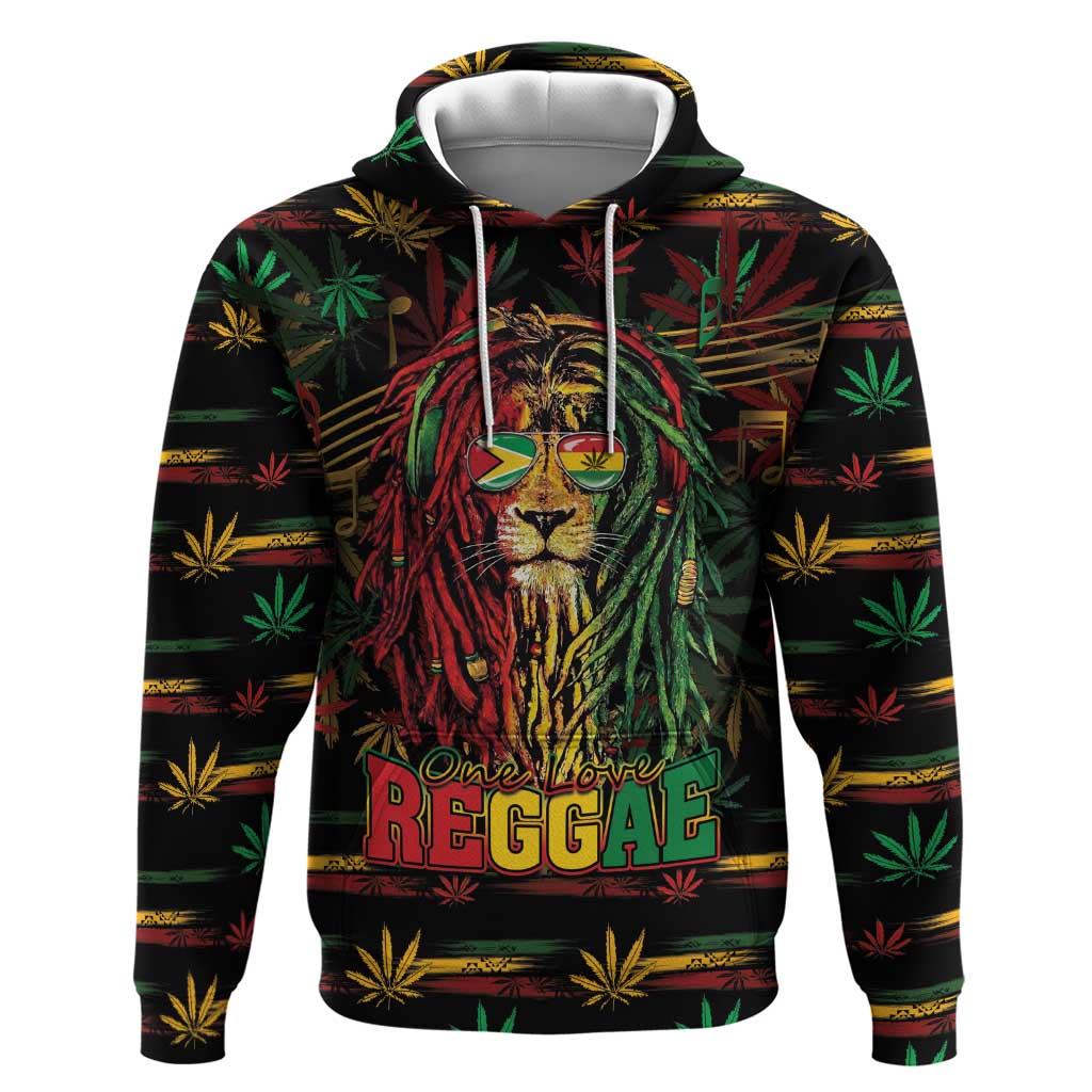 Personalized Guyana One Love Reggae Lion Hoodie Caribbean Reggae Spirit