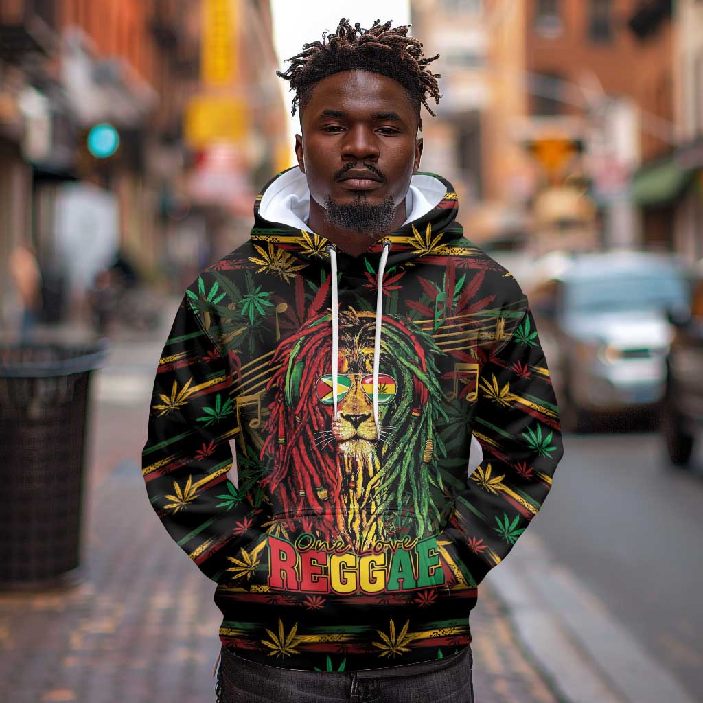 Personalized Guyana One Love Reggae Lion Hoodie Caribbean Reggae Spirit