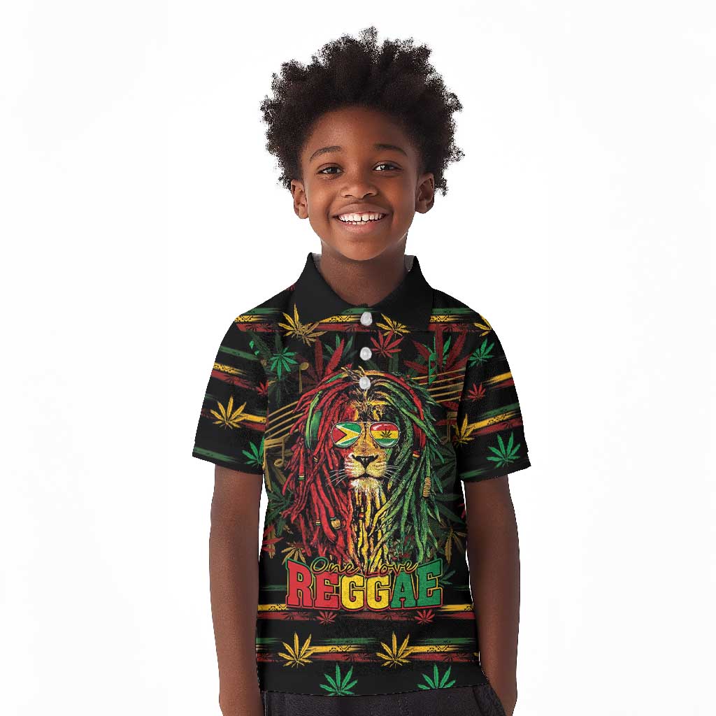 Personalized Guyana One Love Reggae Lion Kid Polo Shirt Caribbean Reggae Spirit