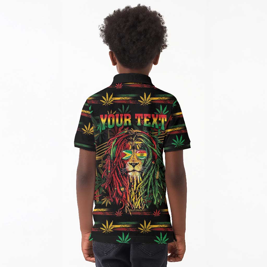 Personalized Guyana One Love Reggae Lion Kid Polo Shirt Caribbean Reggae Spirit