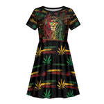 Personalized Guyana One Love Reggae Lion Kid Short Sleeve Dress Caribbean Reggae Spirit