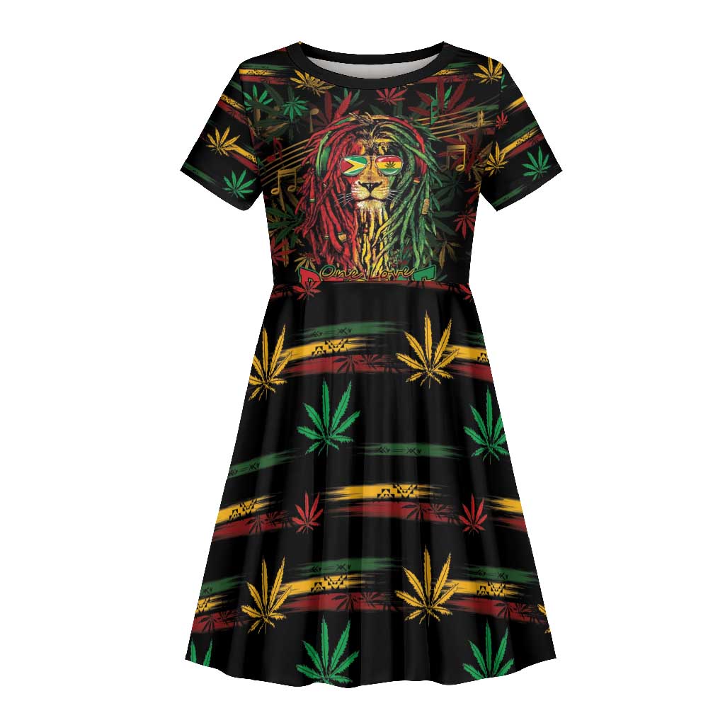 Personalized Guyana One Love Reggae Lion Kid Short Sleeve Dress Caribbean Reggae Spirit