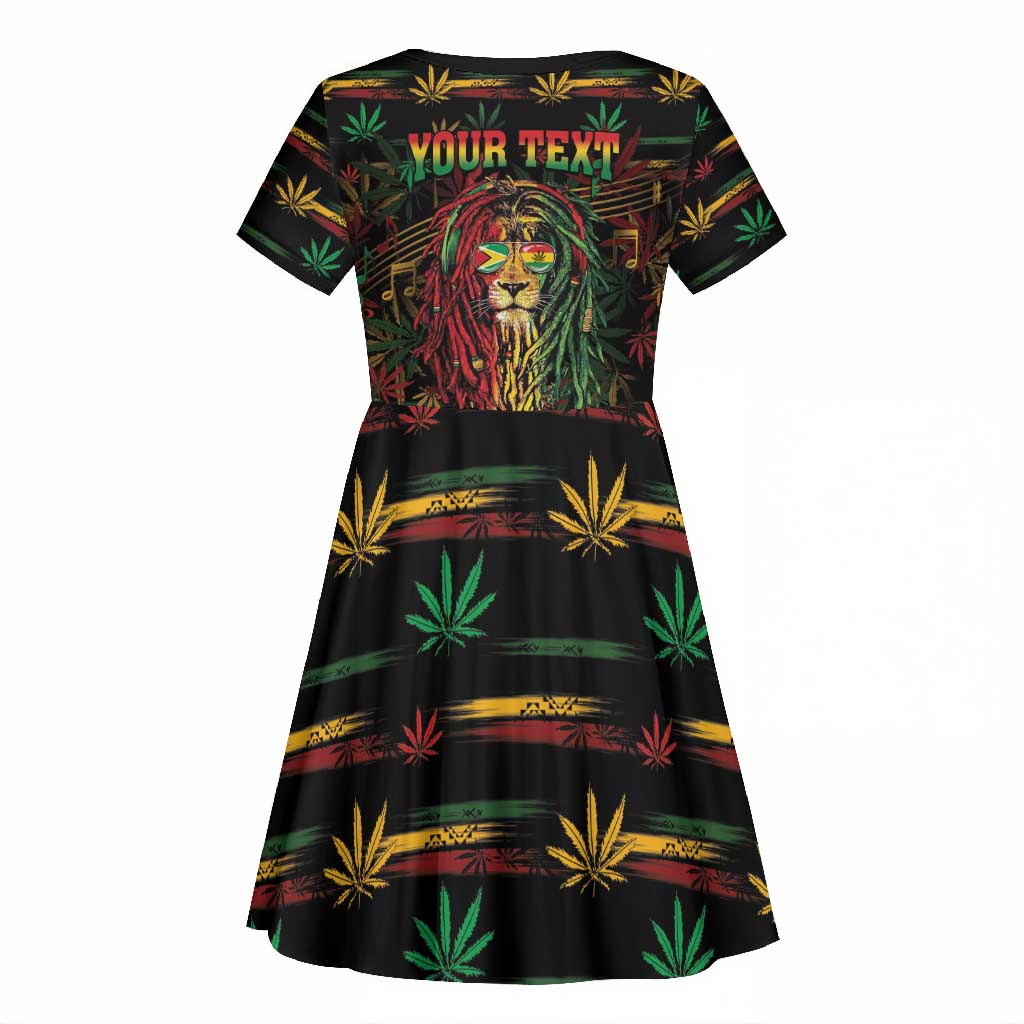 Personalized Guyana One Love Reggae Lion Kid Short Sleeve Dress Caribbean Reggae Spirit
