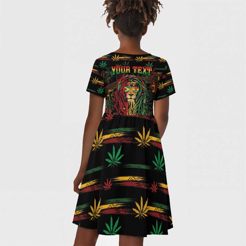 Personalized Guyana One Love Reggae Lion Kid Short Sleeve Dress Caribbean Reggae Spirit