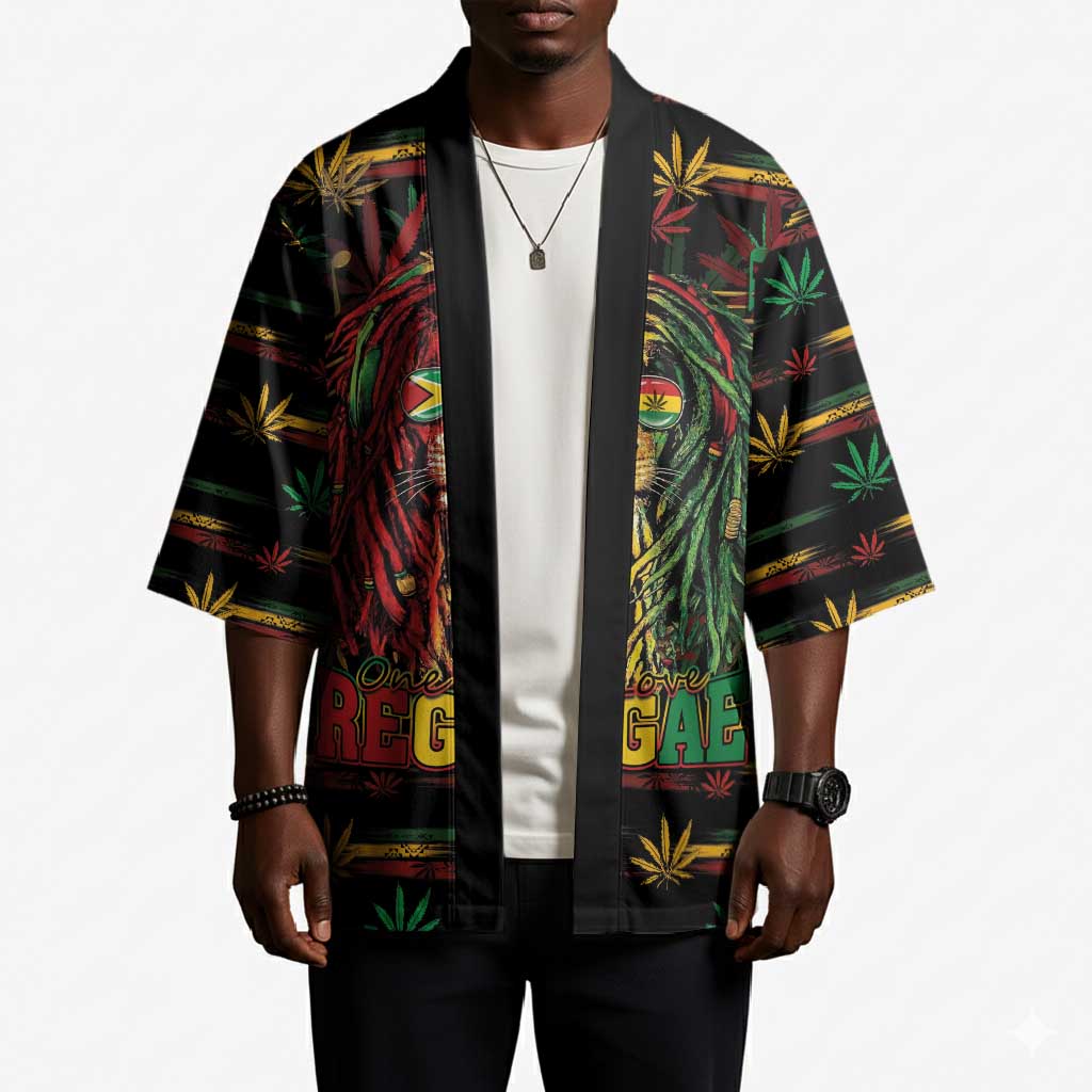 Personalized Guyana One Love Reggae Lion Kimono Caribbean Reggae Spirit