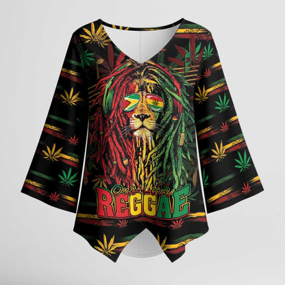 Personalized Guyana One Love Reggae Lion Kimono Sleeve Blouse Caribbean Reggae Spirit