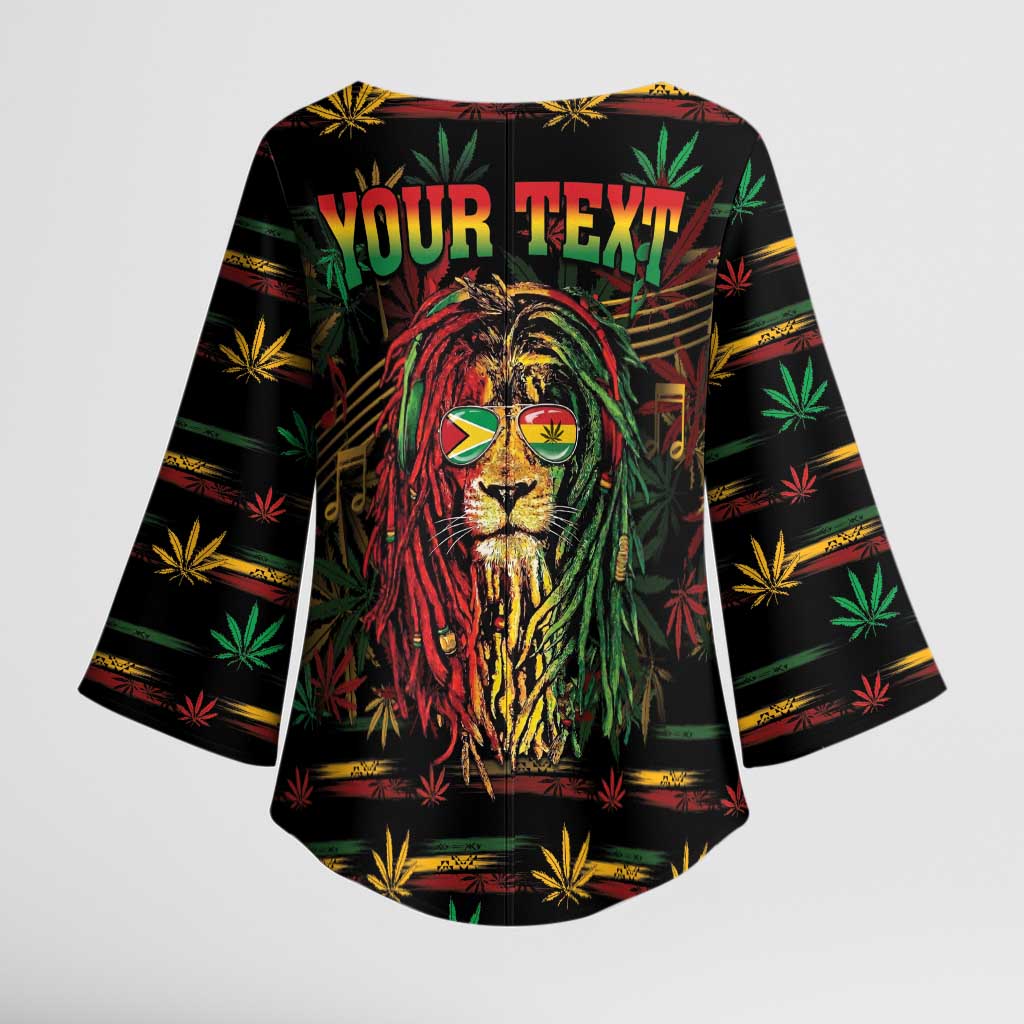Personalized Guyana One Love Reggae Lion Kimono Sleeve Blouse Caribbean Reggae Spirit