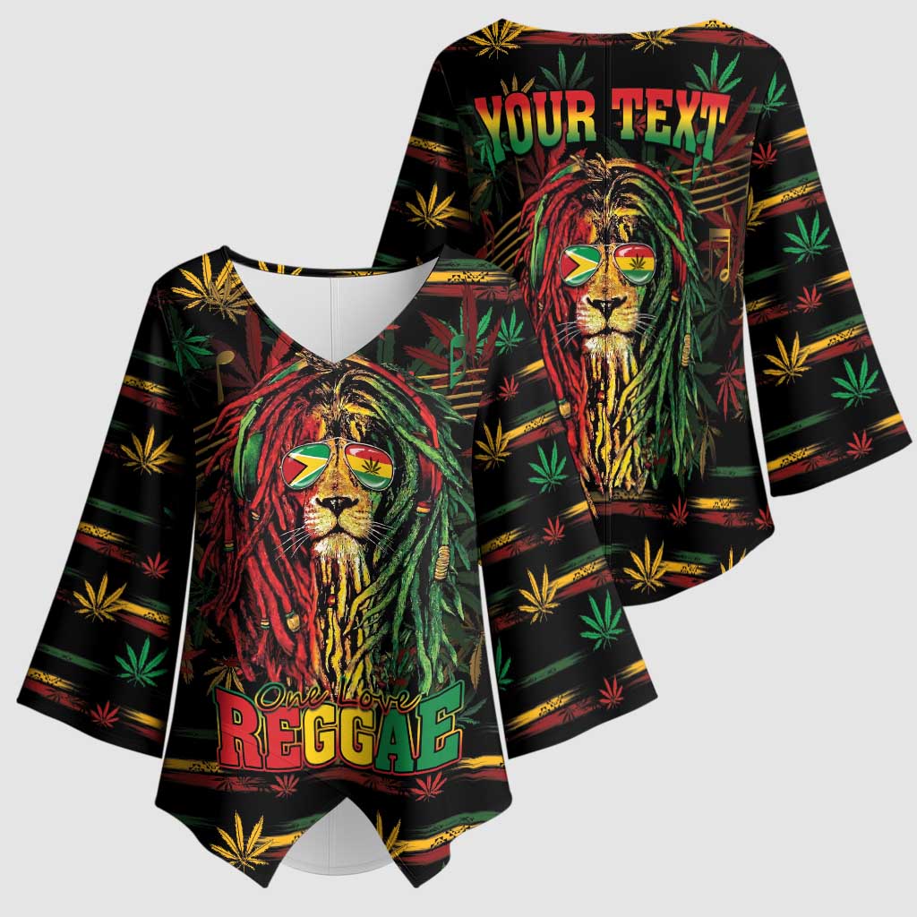 Personalized Guyana One Love Reggae Lion Kimono Sleeve Blouse Caribbean Reggae Spirit