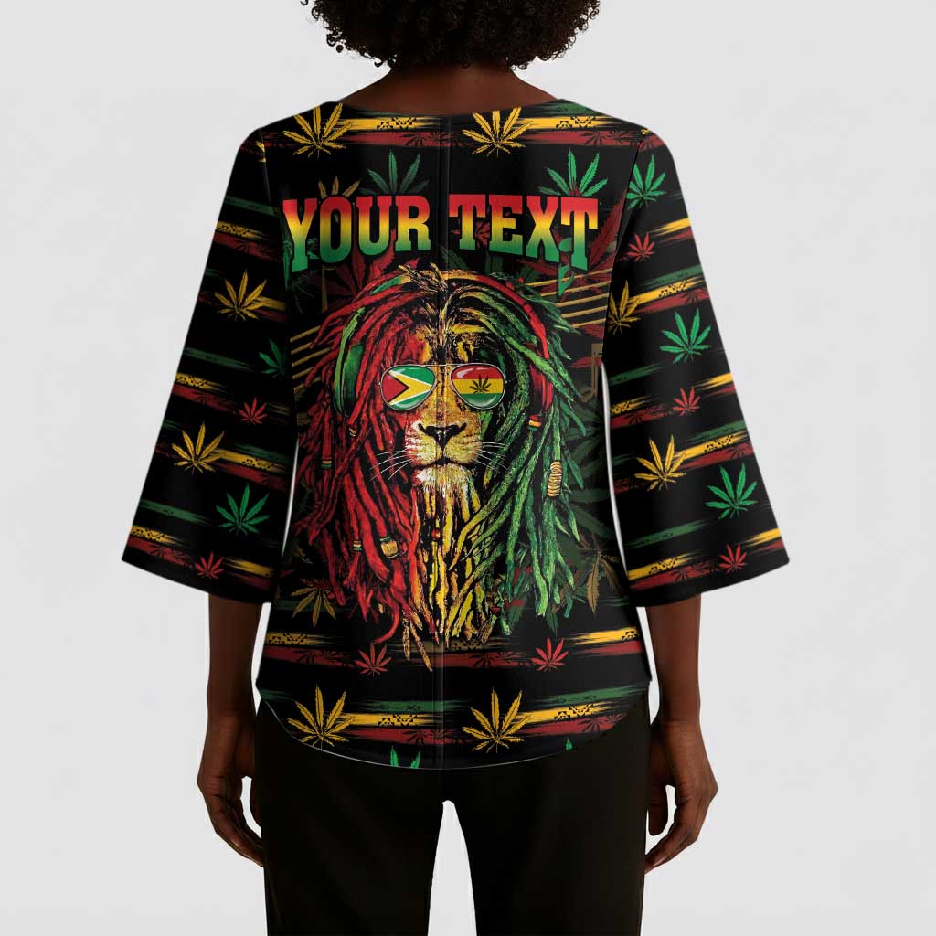 Personalized Guyana One Love Reggae Lion Kimono Sleeve Blouse Caribbean Reggae Spirit