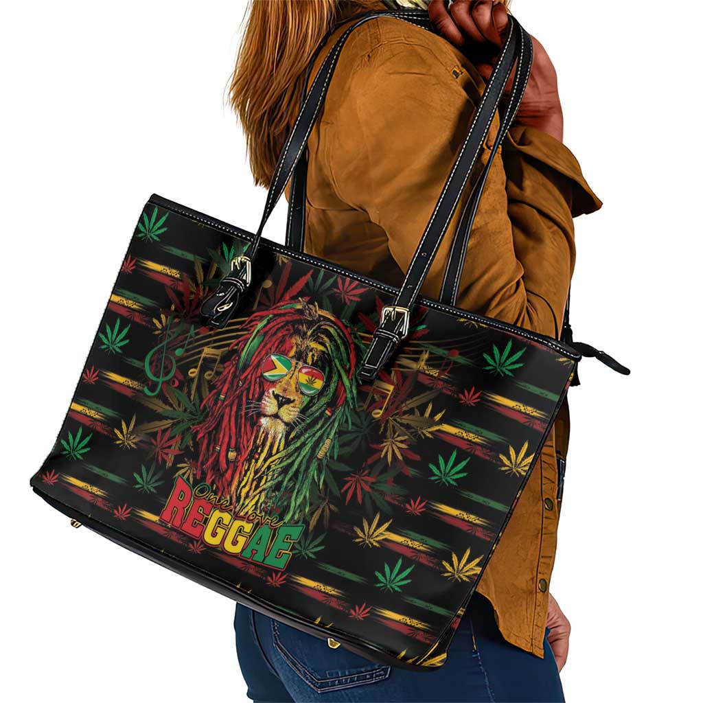 Guyana One Love Reggae Lion Leather Tote Bag Caribbean Reggae Spirit