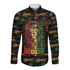 Personalized Guyana One Love Reggae Lion Long Sleeve Button Shirt Caribbean Reggae Spirit
