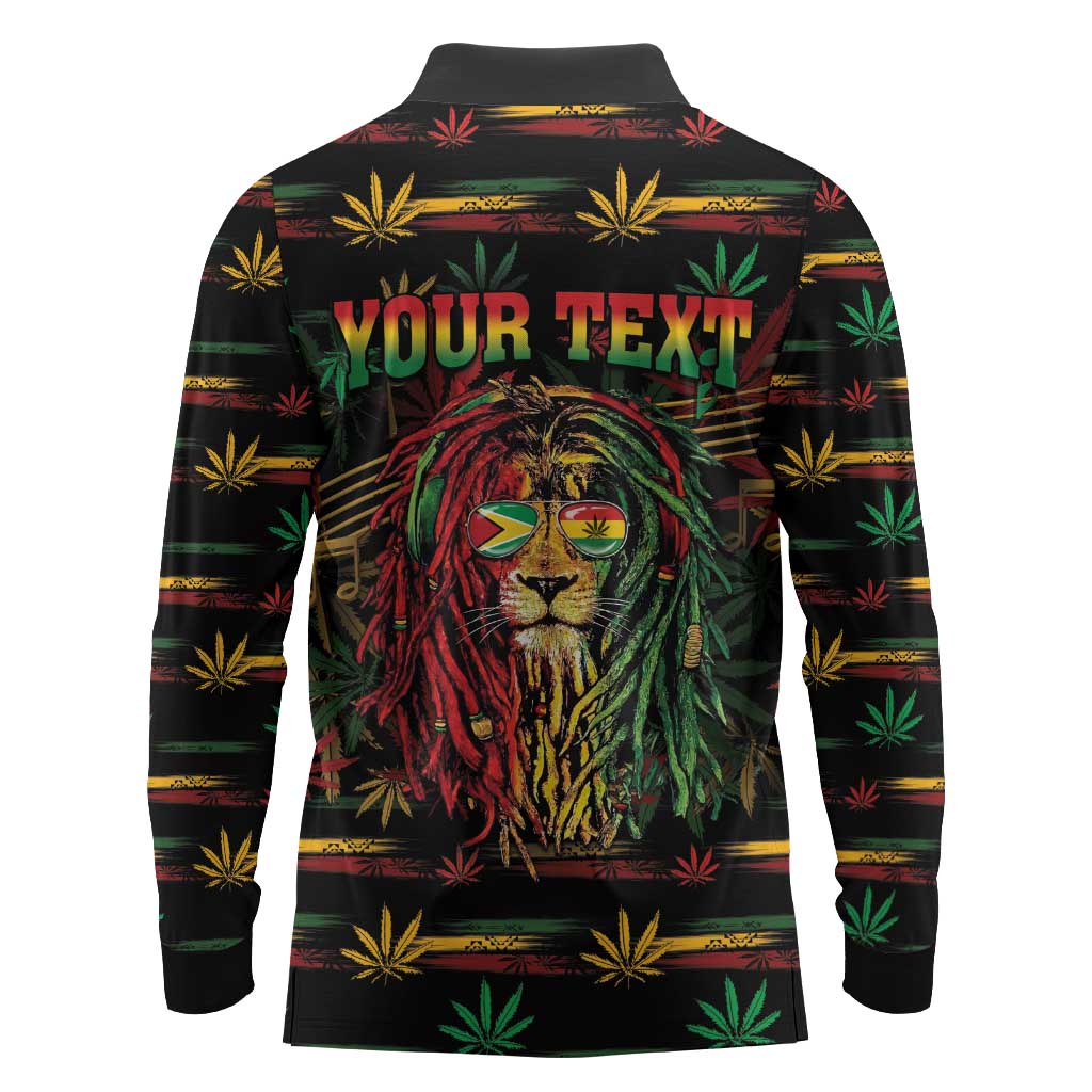 Personalized Guyana One Love Reggae Lion Long Sleeve Polo Shirt Caribbean Reggae Spirit