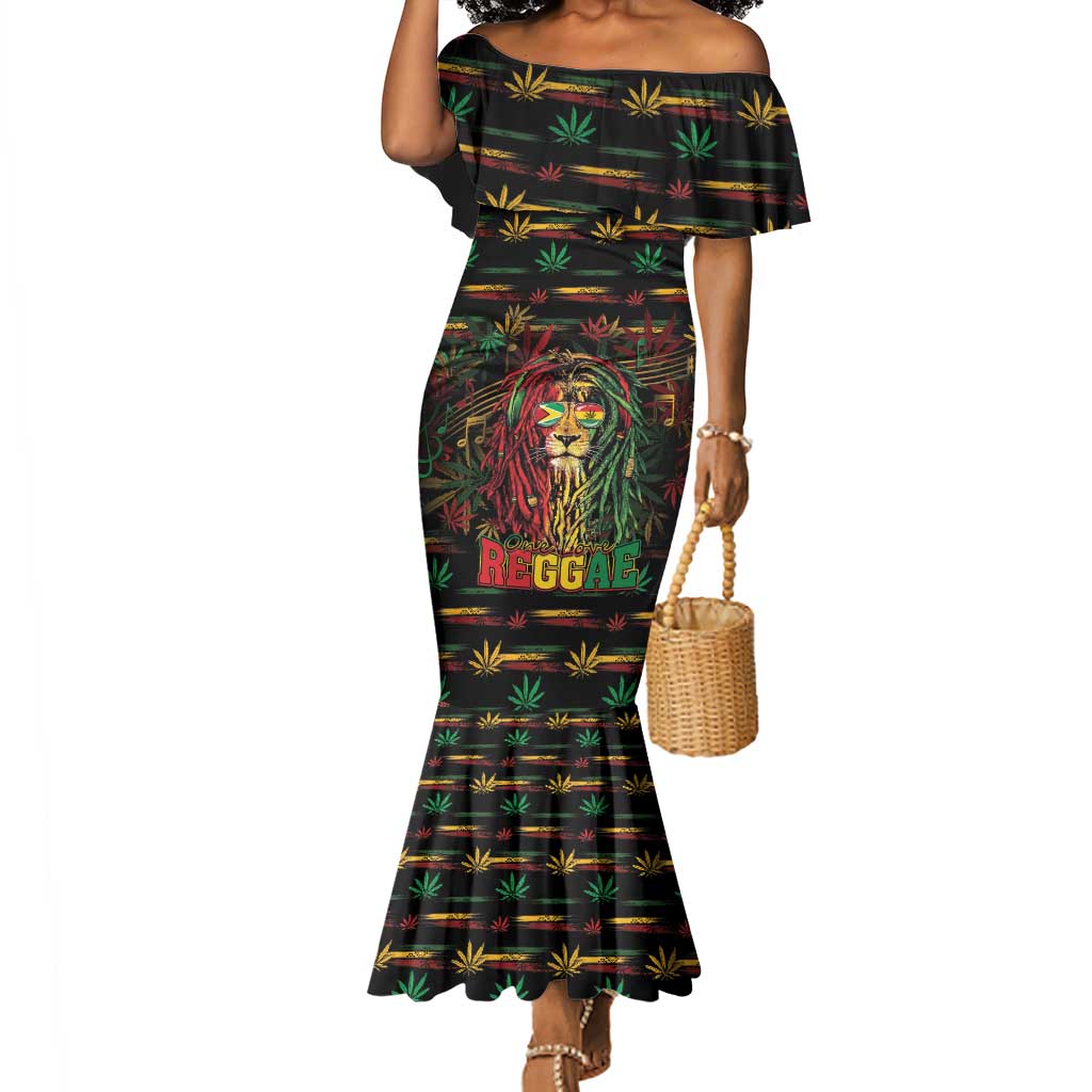 Personalized Guyana One Love Reggae Lion Mermaid Dress Caribbean Reggae Spirit