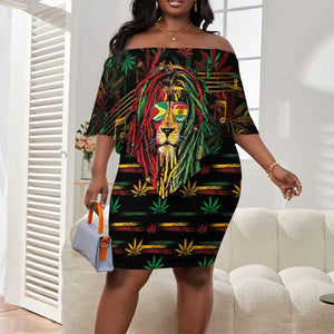 Personalized Guyana One Love Reggae Lion Off Shoulder Short Dress Caribbean Reggae Spirit