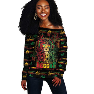Personalized Guyana One Love Reggae Lion Off Shoulder Sweater Caribbean Reggae Spirit
