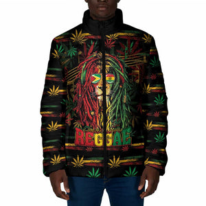 Personalized Guyana One Love Reggae Lion Padded Jacket Caribbean Reggae Spirit