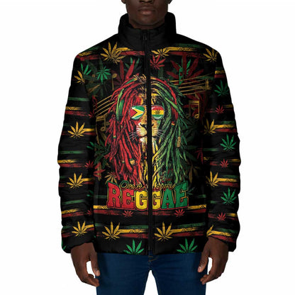Personalized Guyana One Love Reggae Lion Padded Jacket Caribbean Reggae Spirit