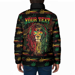 Personalized Guyana One Love Reggae Lion Padded Jacket Caribbean Reggae Spirit