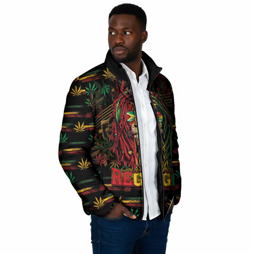 Personalized Guyana One Love Reggae Lion Padded Jacket Caribbean Reggae Spirit