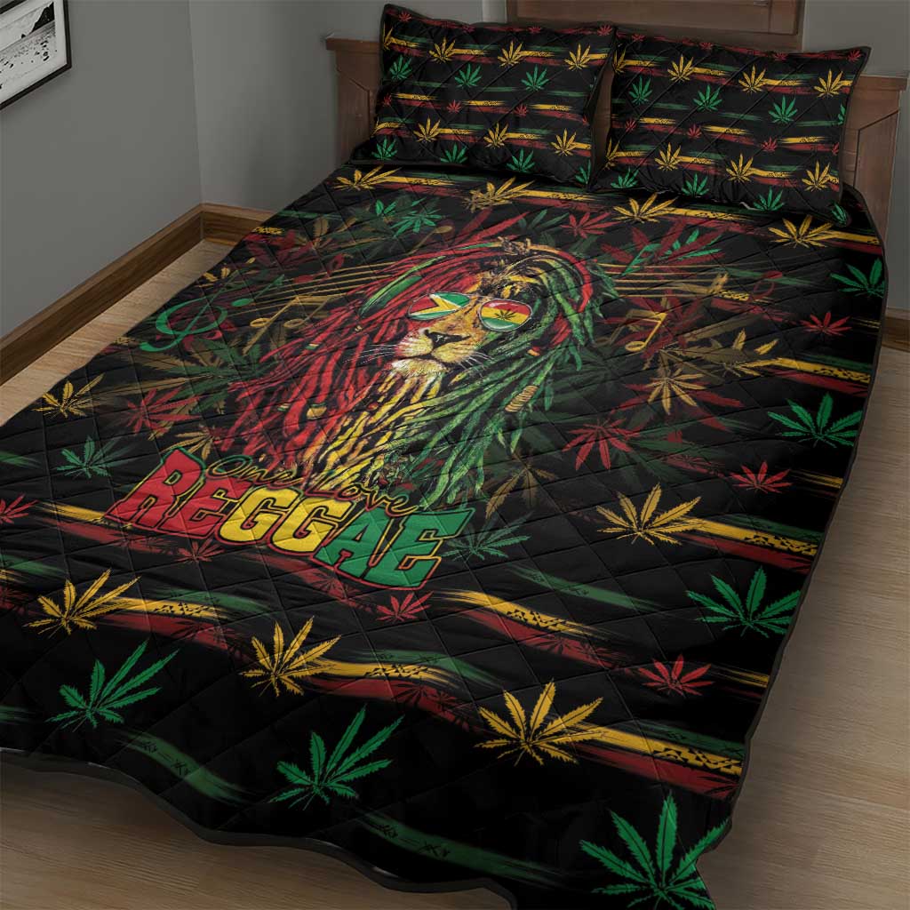 Guyana One Love Reggae Lion Quilt Bed Set Caribbean Reggae Spirit