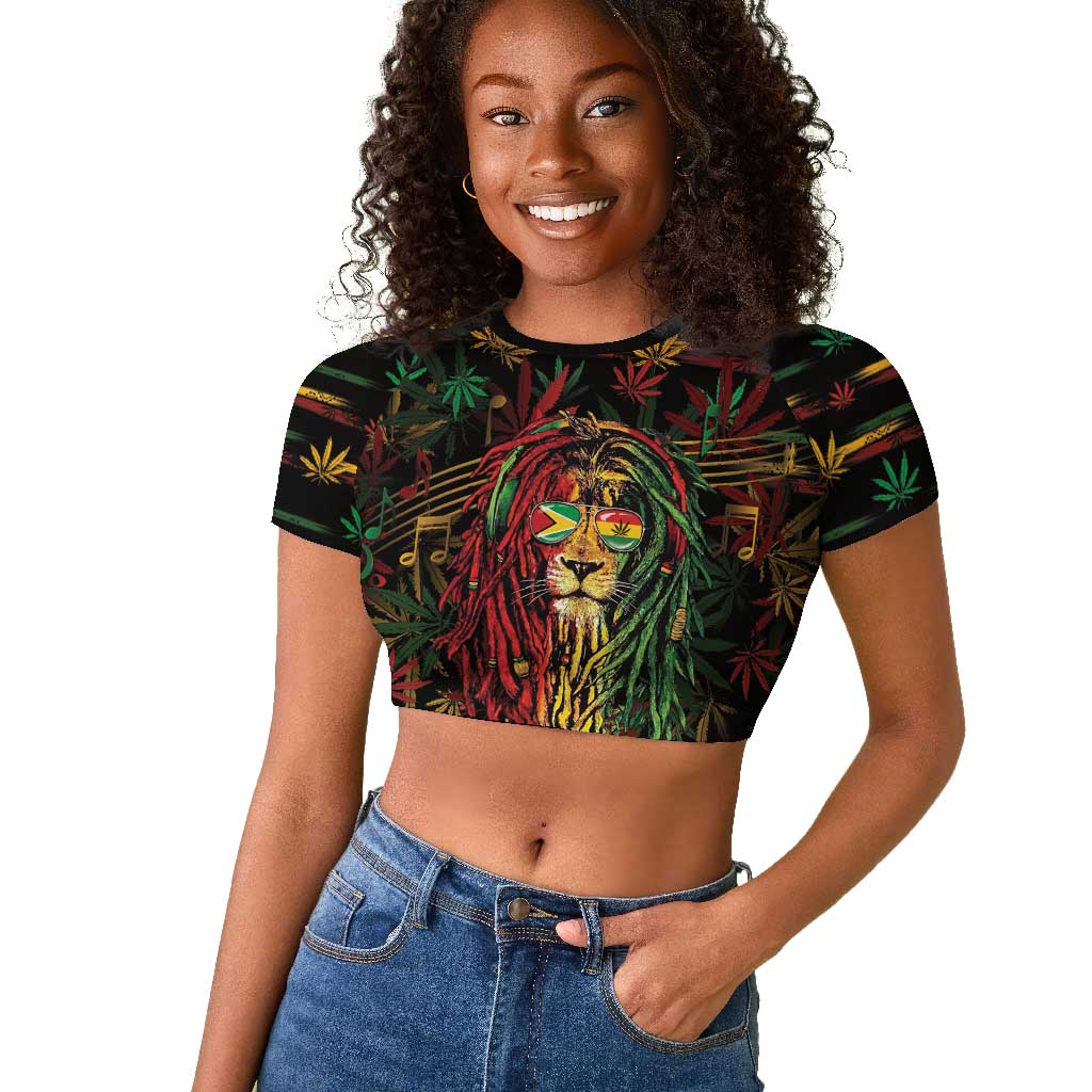 Personalized Guyana One Love Reggae Lion Raglan Cropped T shirt Caribbean Reggae Spirit