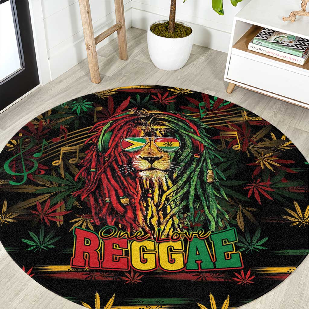 Guyana One Love Reggae Lion Round Carpet Caribbean Reggae Spirit