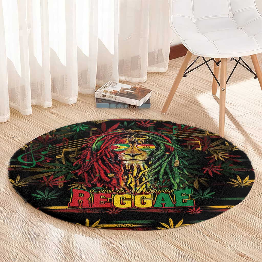 Guyana One Love Reggae Lion Round Carpet Caribbean Reggae Spirit