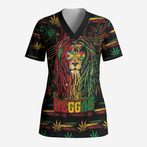 Personalized Guyana One Love Reggae Lion Scrub Top Caribbean Reggae Spirit