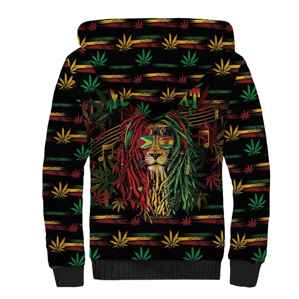 Personalized Guyana One Love Reggae Lion Sherpa Hoodie Caribbean Reggae Spirit