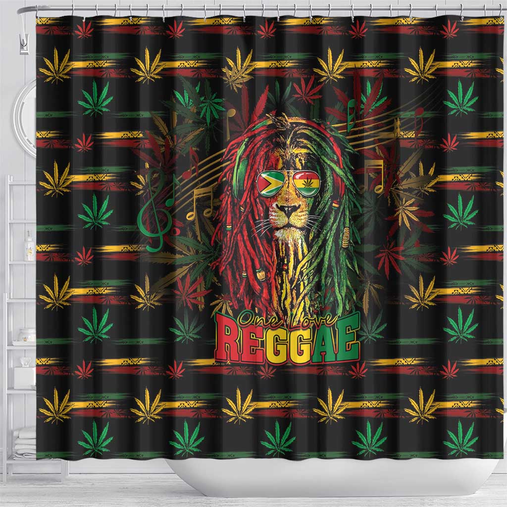 Guyana One Love Reggae Lion Shower Curtain Caribbean Reggae Spirit