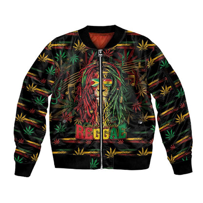 Personalized Guyana One Love Reggae Lion Sleeve Zip Bomber Jacket Caribbean Reggae Spirit