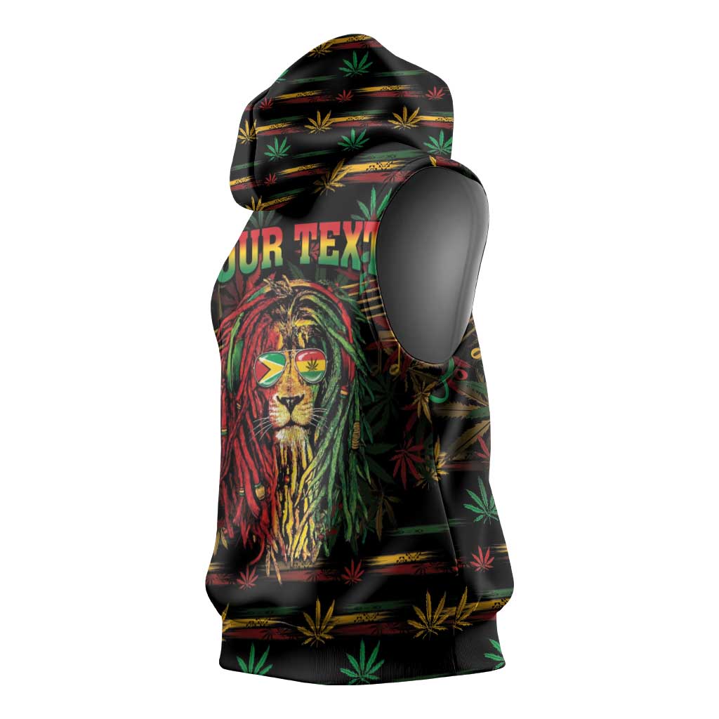 Personalized Guyana One Love Reggae Lion Sleeveless Hoodie Caribbean Reggae Spirit