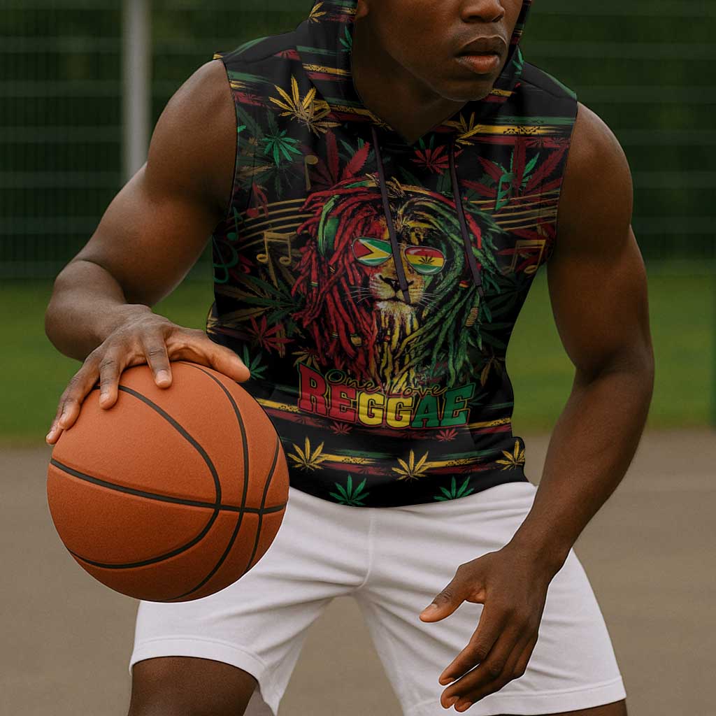 Personalized Guyana One Love Reggae Lion Sleeveless Hoodie Caribbean Reggae Spirit