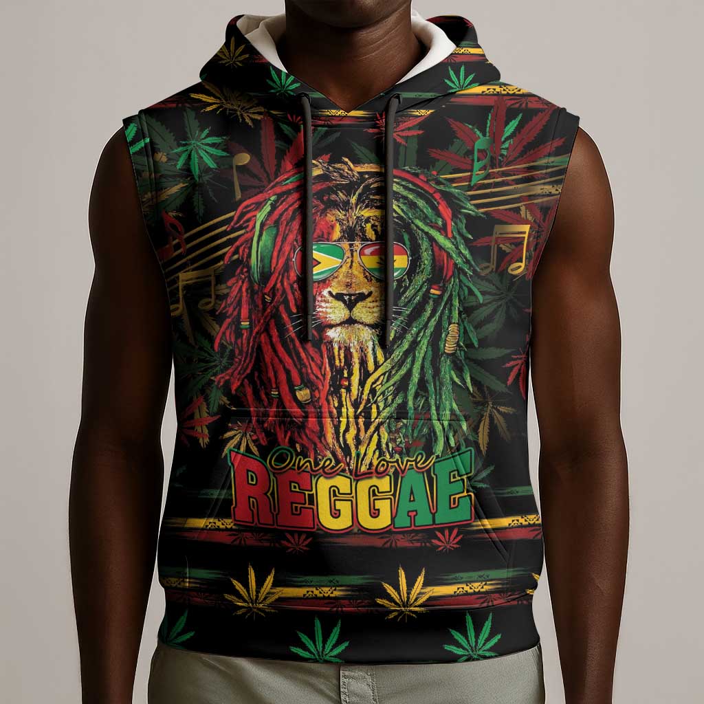 Personalized Guyana One Love Reggae Lion Sleeveless Hoodie Caribbean Reggae Spirit
