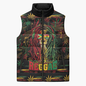 Personalized Guyana One Love Reggae Lion Sleeveless Puffer Jacket Caribbean Reggae Spirit