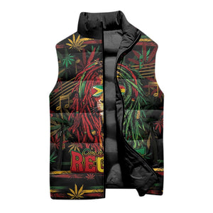 Personalized Guyana One Love Reggae Lion Sleeveless Puffer Jacket Caribbean Reggae Spirit