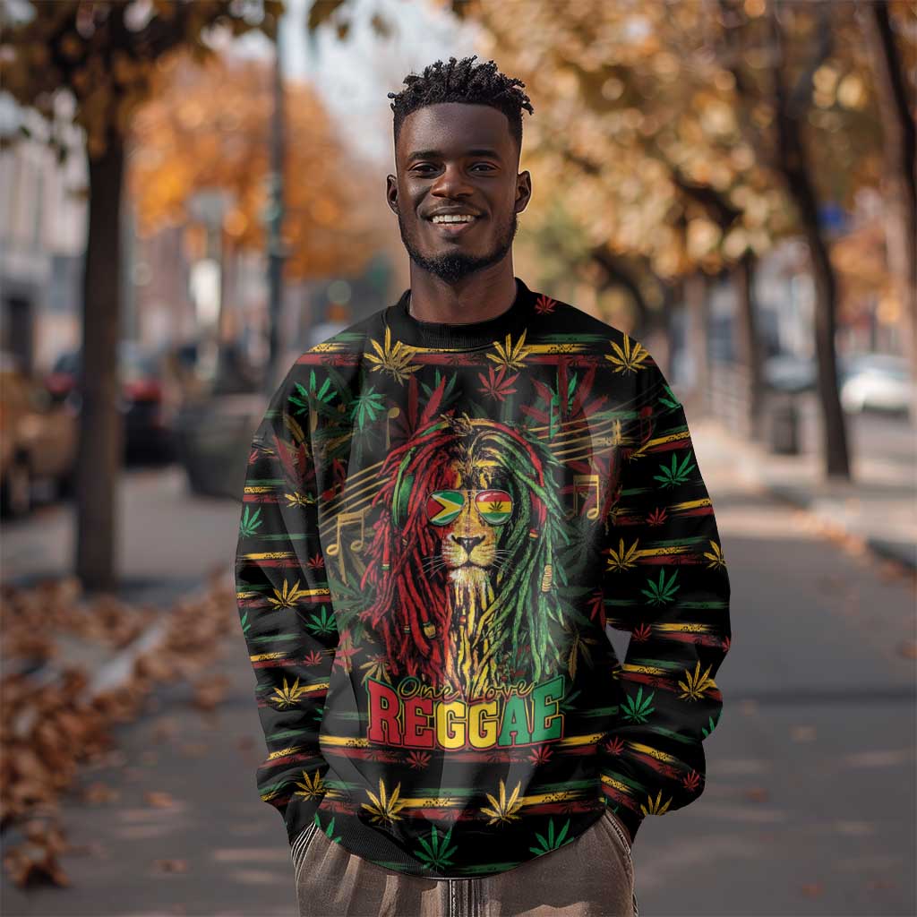 Personalized Guyana One Love Reggae Lion Sweatshirt Caribbean Reggae Spirit