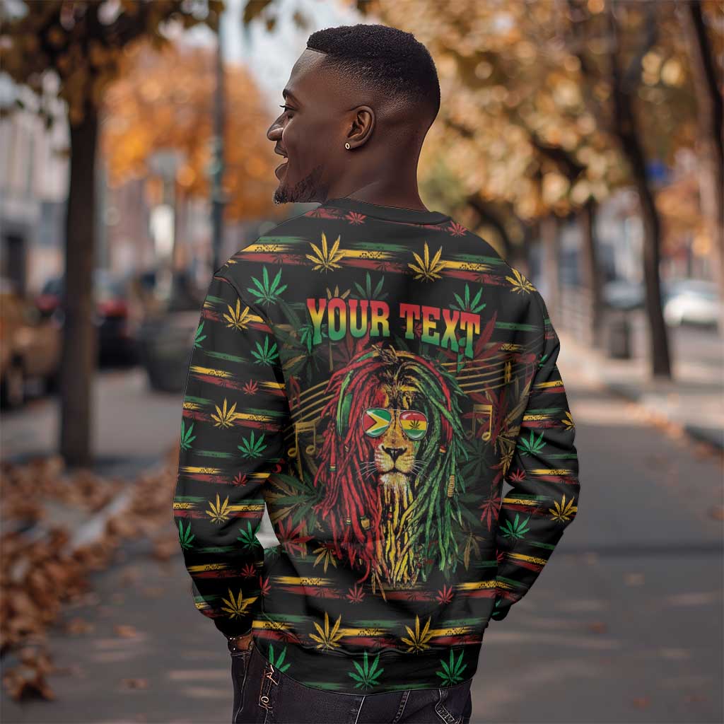 Personalized Guyana One Love Reggae Lion Sweatshirt Caribbean Reggae Spirit