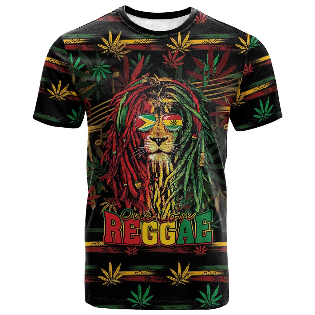 Personalized Guyana One Love Reggae Lion T shirt Caribbean Reggae Spirit