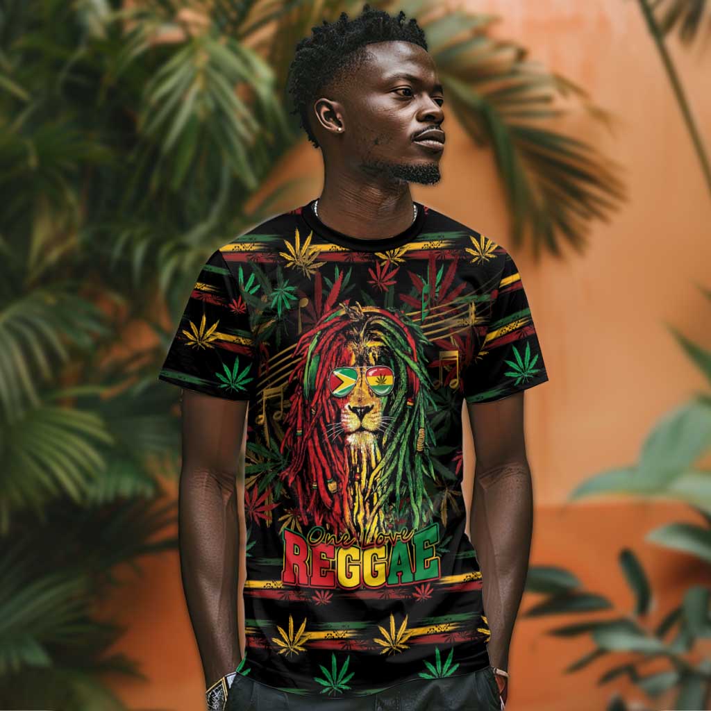 Personalized Guyana One Love Reggae Lion T shirt Caribbean Reggae Spirit