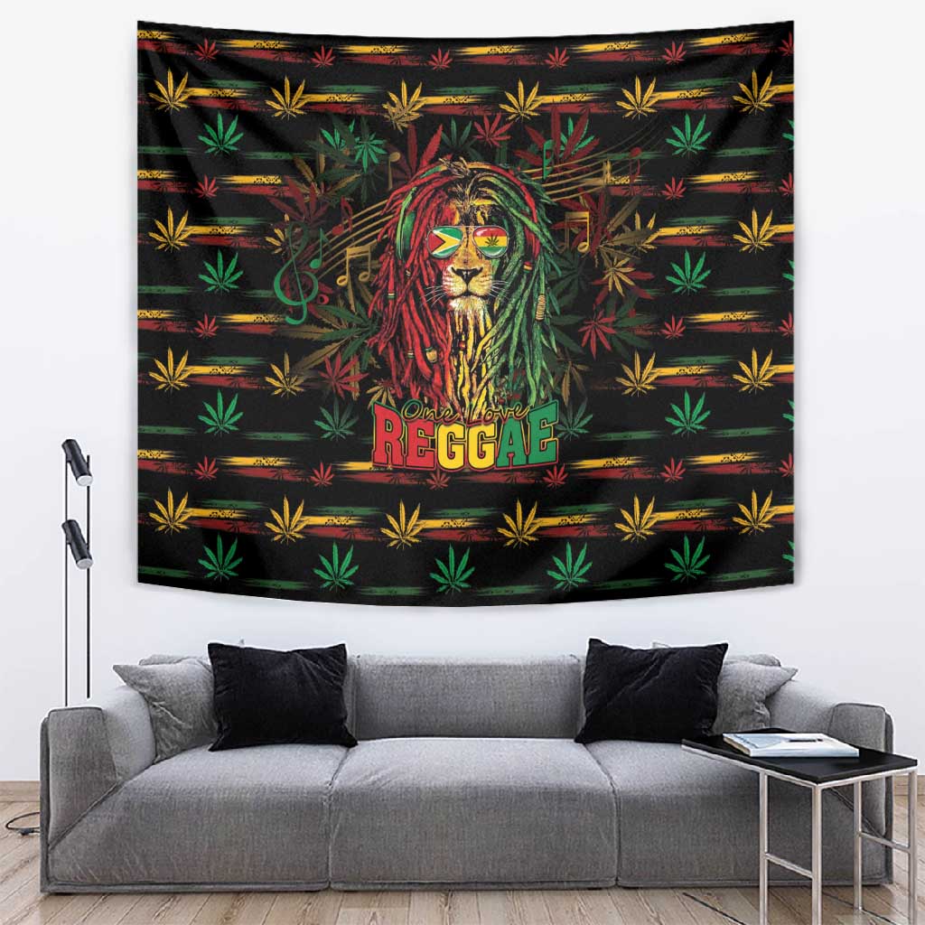 Guyana One Love Reggae Lion Tapestry Caribbean Reggae Spirit