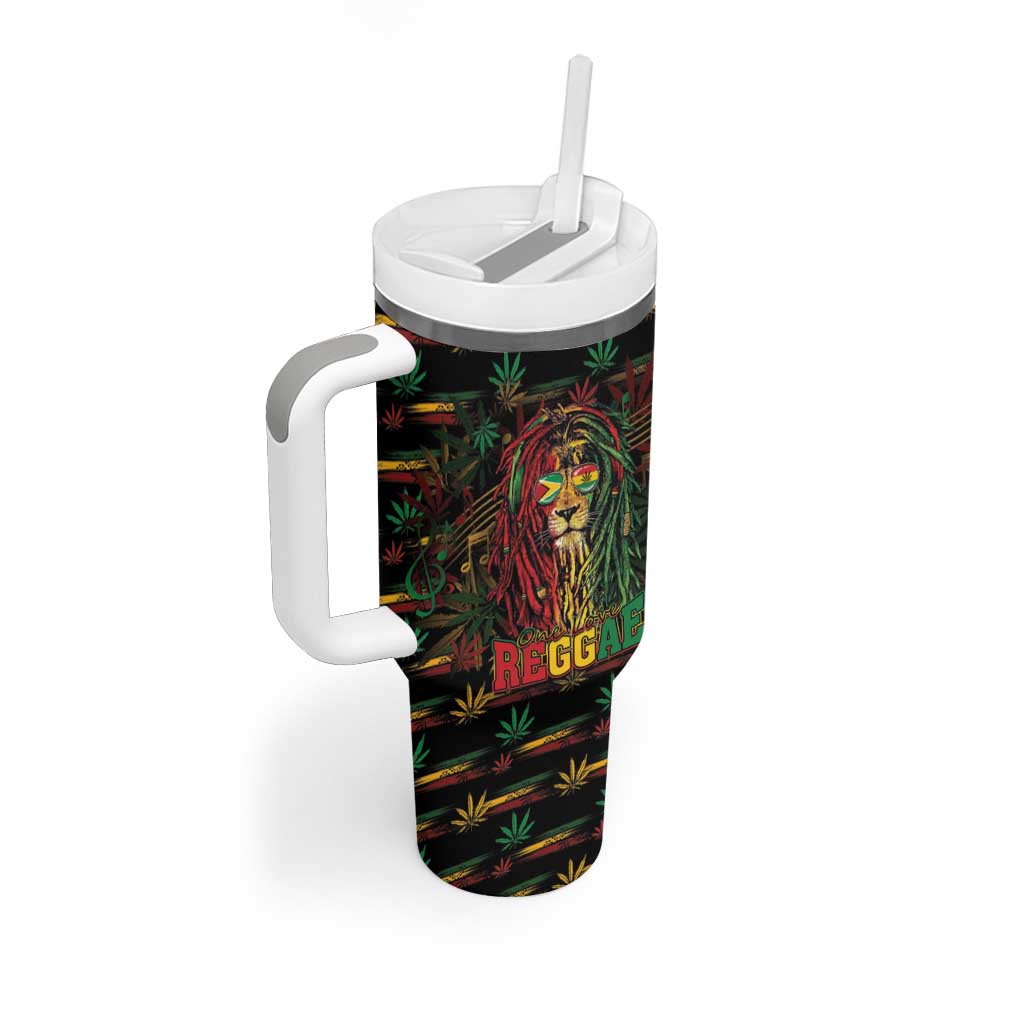 Personalized Guyana One Love Reggae Lion Tumbler With Handle Caribbean Reggae Spirit