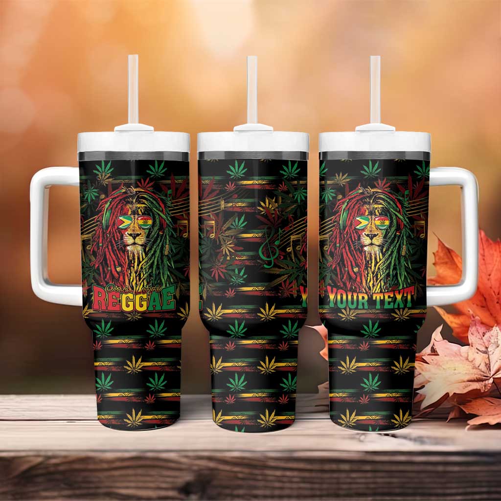 Personalized Guyana One Love Reggae Lion Tumbler With Handle Caribbean Reggae Spirit