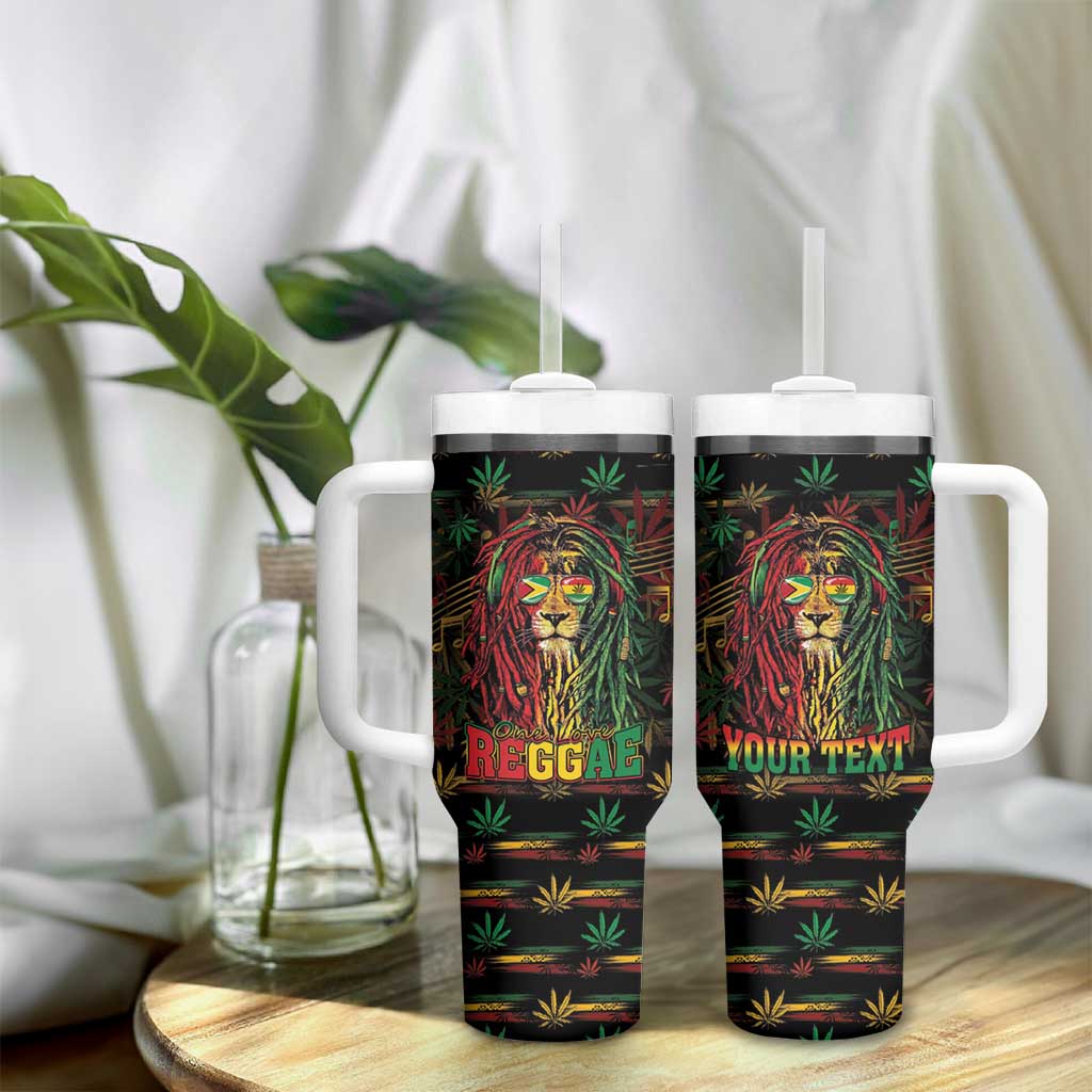 Personalized Guyana One Love Reggae Lion Tumbler With Handle Caribbean Reggae Spirit