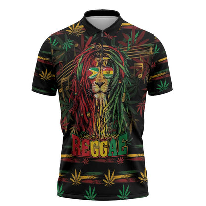 Personalized Guyana One Love Reggae Lion Zipper Polo Shirt Caribbean Reggae Spirit