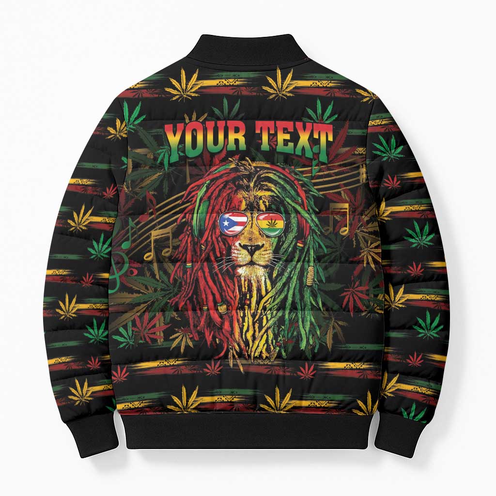 Personalized Puerto Rico One Love Reggae Lion Bomber Puffer Jacket Caribbean Reggae Spirit