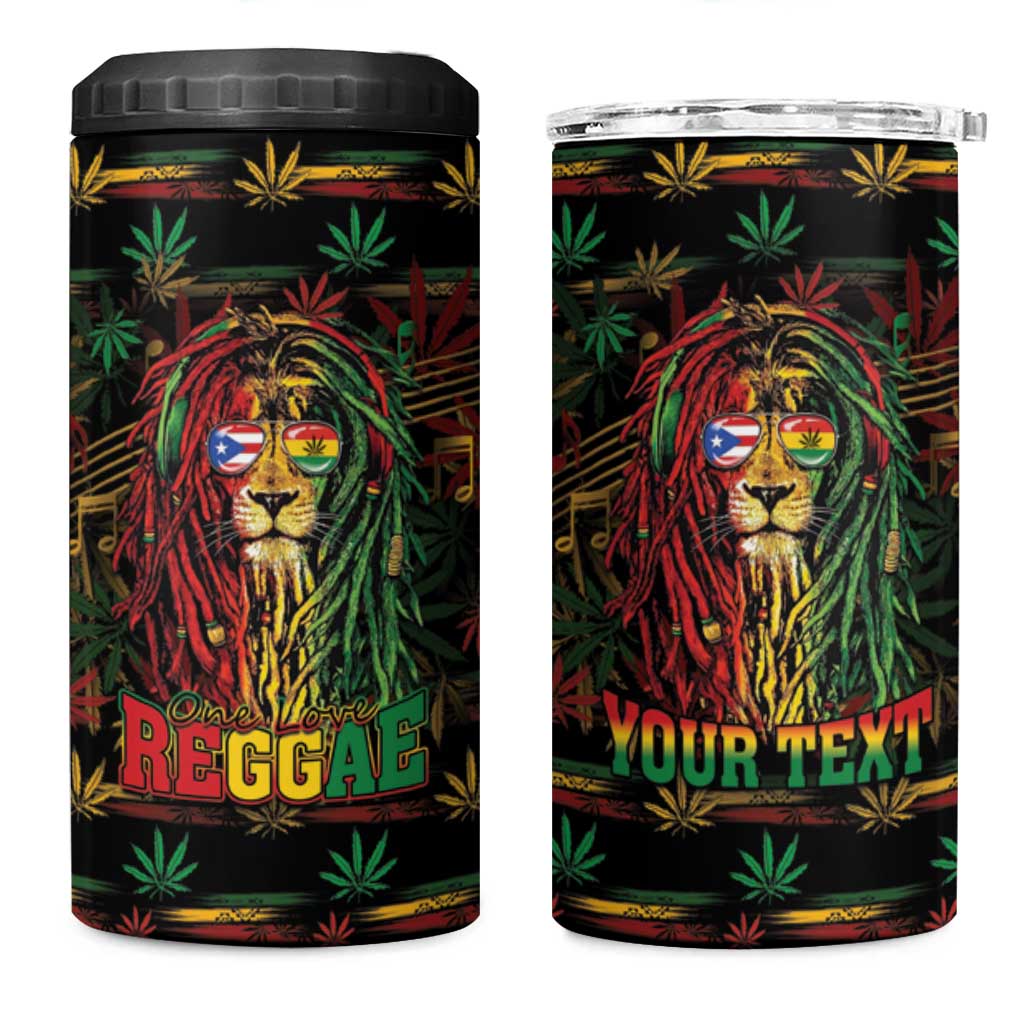 Personalized Puerto Rico One Love Reggae Lion 4 in 1 Can Cooler Tumbler Caribbean Reggae Spirit