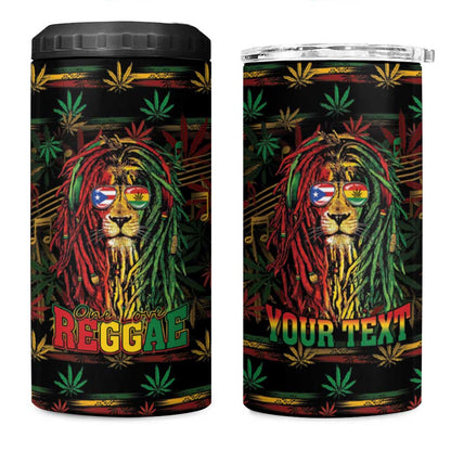 Personalized Puerto Rico One Love Reggae Lion 4 in 1 Can Cooler Tumbler Caribbean Reggae Spirit