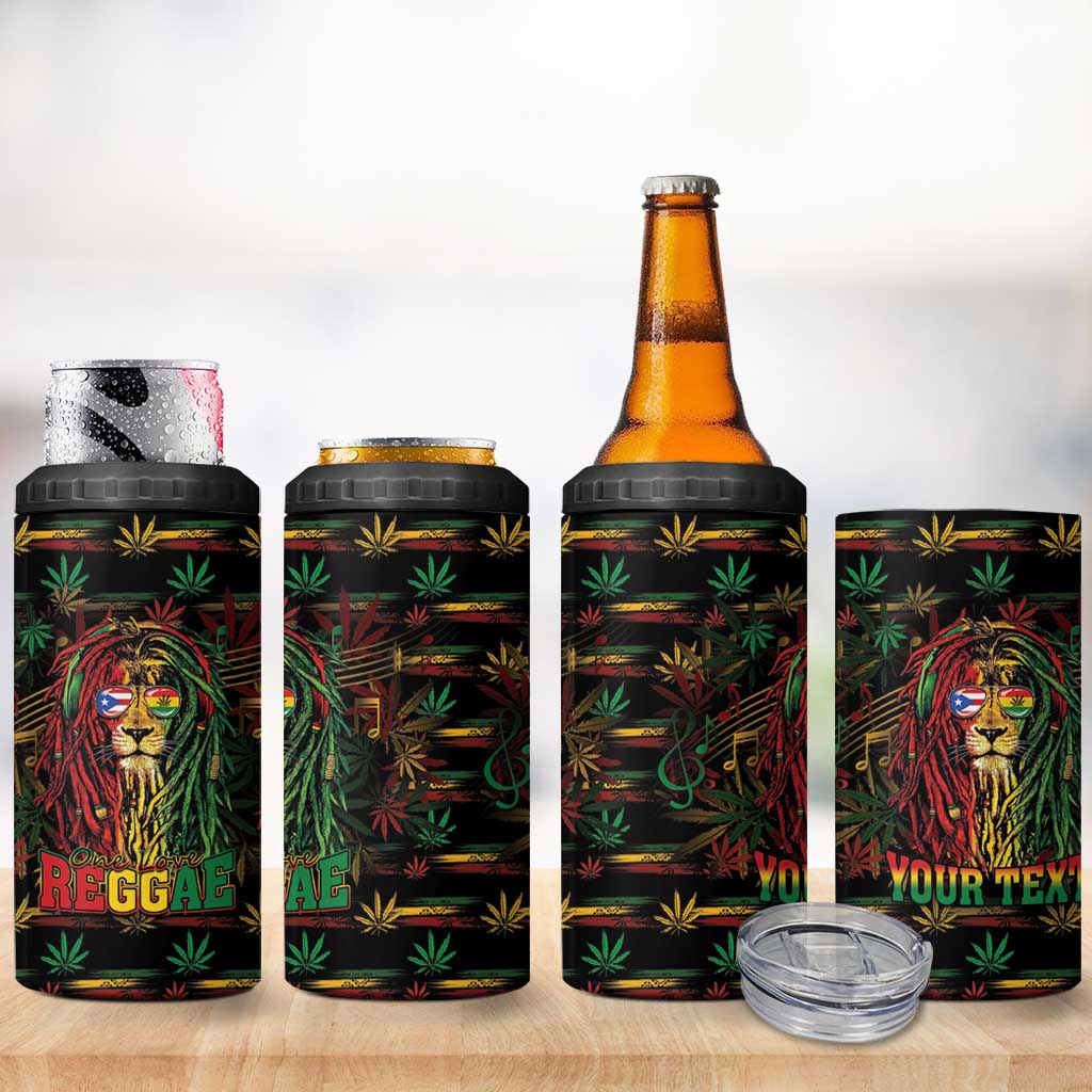 Personalized Puerto Rico One Love Reggae Lion 4 in 1 Can Cooler Tumbler Caribbean Reggae Spirit